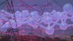 At start network lattice drifting across dusk skyline with red waveform pulsing showing data flow. Digital, technological, futuristic, connectivity, infrastructure, abstract, motion - Powered by Shutterstock - Get 15% off with code: PIKWIZARD15