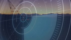 HUD scanning overlay fading in triggers tower monitoring animation, rotating rings sweeping terrain. Surveying, technology, infrastructure, industrial, futuristic, cybersecurity, remote - Powered by Shutterstock - Get 15% off with code: PIKWIZARD15