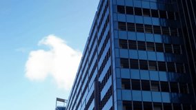 Particles drifting by glass tower initiating glowing HUD arcs linking user nodes network overlay. Technology, connectivity, innovation, cyberspace, modernity, digital, futuristic - Powered by Shutterstock - Get 15% off with code: PIKWIZARD15