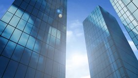 Upward view initiating network connecting reflective skyscrapers 3D icons to illustrate data flow. Futuristic, technology, connectivity, urban, innovative, digital, data - Powered by Shutterstock - Get 15% off with code: PIKWIZARD15