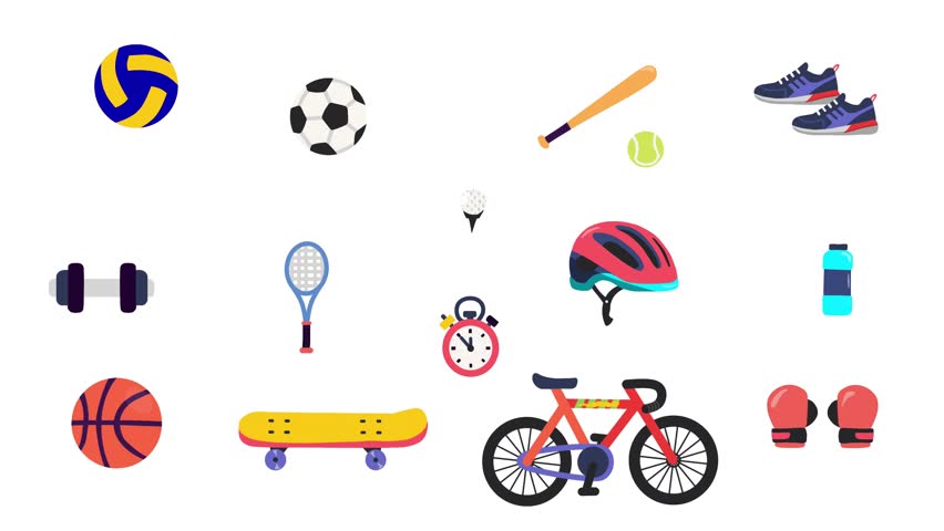 Sports equipment collection for training animation and motion design, perfect for sports promo, educational projects, health campaigns, and dynamic motion graphics.