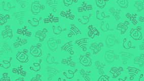 Green technology doodle pattern background with WiFi signal smartwatch satellite and map icons perfect for digital communication design or global tech celebration theme - Powered by Shutterstock - Get 15% off with code: PIKWIZARD15