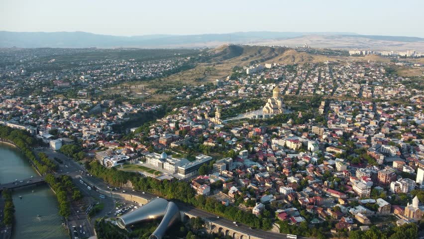 Georgia, Tbilisi, 07.15.2025 View from a drone, Palace of State Ceremonies, Holy Trinity Cathedral.