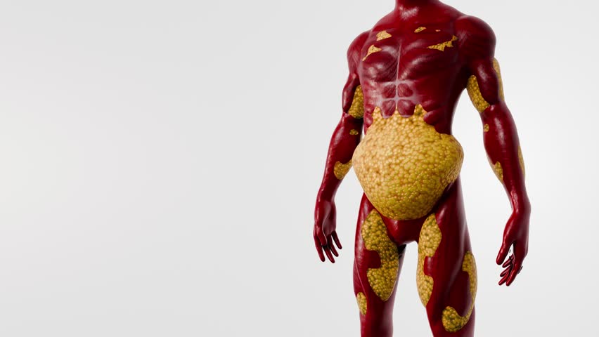 Fat Distribution in Human Body Focused on Visceral and Subcutaneous Areas for Medical and Fitness Illustration 3D Rendering