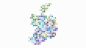 Ireland map animation featuring the shape of the country with pulsating colored dots. Large square blocks in a digital style on a white background. Creative video design. - Powered by Shutterstock - Get 15% off with code: PIKWIZARD15