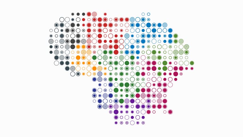 Lithuania animated country shape with pulsating colored dots on the map. Large circular blocks in a digital style on a white background. Classy animation video. - Powered by Shutterstock - Get 15% off with code: PIKWIZARD15