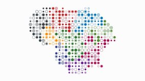 Lithuania animated country shape with pulsating colored dots on the map. Large circular blocks in a digital style on a white background. Classy animation video. - Powered by Shutterstock - Get 15% off with code: PIKWIZARD15