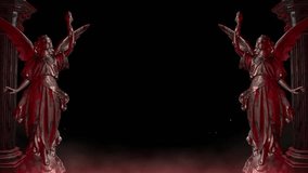 Angelic statues bathed in dramatic red light guarding sacred space, perfect for fantasy game art or gothic horror trailer moodsetting - Powered by Shutterstock - Get 15% off with code: PIKWIZARD15