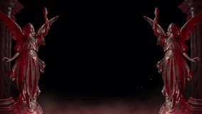 Angelic statues bathed in dramatic red light guarding sacred space, perfect for fantasy game art or gothic horror trailer moodsetting on transparent backgound - Powered by Shutterstock - Get 15% off with code: PIKWIZARD15