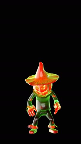 Seamless vertical video animation of a idle standing glass scarecrow isolated with copyspace . Futuristic character for Halloween background.