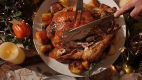 A warm Thanksgiving family dinner scene with roasted turkey, pumpkin pie, and festive table decorations. Perfect traditional autumn holiday celebration showing gratitude, togetherness, and delicious  - Powered by Shutterstock - Get 15% off with code: PIKWIZARD15