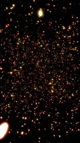 Vertical video parallax effect of glowing fiery particles rotating seamlessly 3d render. Looping abstract rotating particle overlay for greetings, holidays, weddings, awards, Christmas