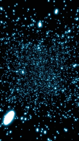 Vertical video parallax effect of glowing cyan particles rotating seamlessly 3d render. Looping abstract rotating particle overlay for greetings, holidays, weddings, awards, Christmas