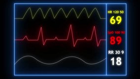 Heart pulse beat rhythm monitor, Medical cardiogram EKG ECG icon, Vital life display data. Digital waveform graph line, Neon red green white glow, Emergency hospital healthcare analysis. - Powered by Shutterstock - Get 15% off with code: PIKWIZARD15