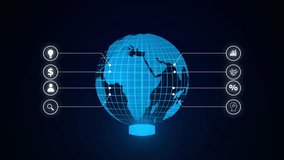 Global marketing strategy concept with digital icons representing business growth finance.Digital globe represents global business and connection. Innovation and finance drive growth and success - Powered by Shutterstock - Get 15% off with code: PIKWIZARD15