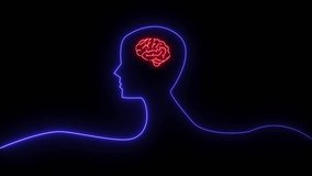 Glowing neon human head silhouette with vibrant red brain. Neon brain and head symbolize mind and thought. Digital design reflects intelligence and creativity. - Powered by Shutterstock - Get 15% off with code: PIKWIZARD15