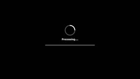 Loading bar animation with pulsing circle and processing text on black background. Loading bar represents progress and processing. Digital interface reflects data transfer and connection. - Powered by Shutterstock - Get 15% off with code: PIKWIZARD15