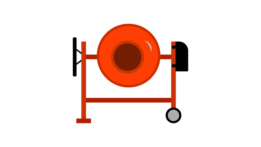 Rotating Concrete Mixer Animation. Animated construction concrete mixer with a rotating drum with alpha channel on transparent background. The looped animation.