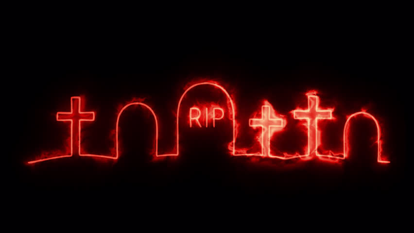 Minimalist Row of Gravestones Neon Drawing. alpha channel