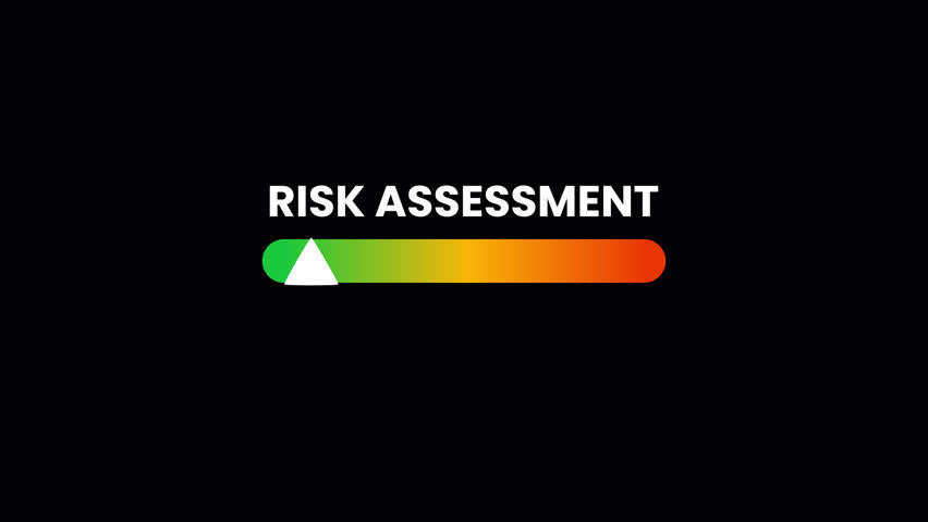Risk Assessment Animation – Evaluation and Analysis Gauge. Animated gauge showing risk assessment process. Ideal for business, audit, and corporate evaluation videos. Transparent background.