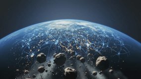 Dynamic View of Earth Surrounded by Asteroids and Network Connections - Powered by Shutterstock - Get 15% off with code: PIKWIZARD15