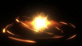 Abstract Simulation of a Pulsar Star. A Looping Model of a Cosmic Object with Golden Particle Jets and Accretion Rings. - Powered by Shutterstock - Get 15% off with code: PIKWIZARD15