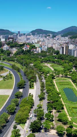 Rio de Janeiro Brazil. Panoramic view of downtown Rio de Janeiro Brazil at sunny day. Tourism landmark of Rio de Janeiro Brazil. Coast overview of downtown city Rio Brazil.