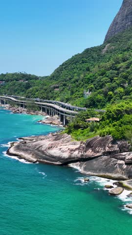 Rio De Janeiro Skyline At Sao Conrado Beach In Rio De Janeiro Brazil. Travel Destination. Tourism Scene. Sao Conrado Beach At Rio De Janeiro Brazil. Summer Travel. Tropical Scene.