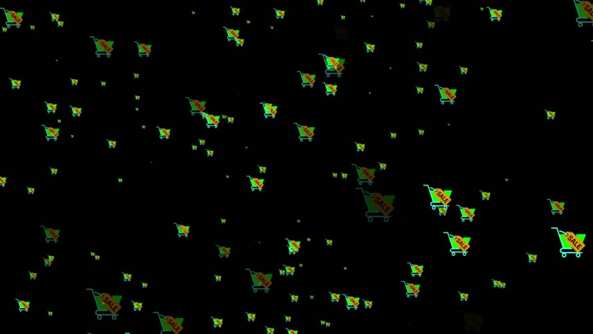 Scattered Sale Shopping Carts on a Dark Background. Premium random Shopping Cart Particles 4k Animation. - Powered by Shutterstock - Get 15% off with code: PIKWIZARD15