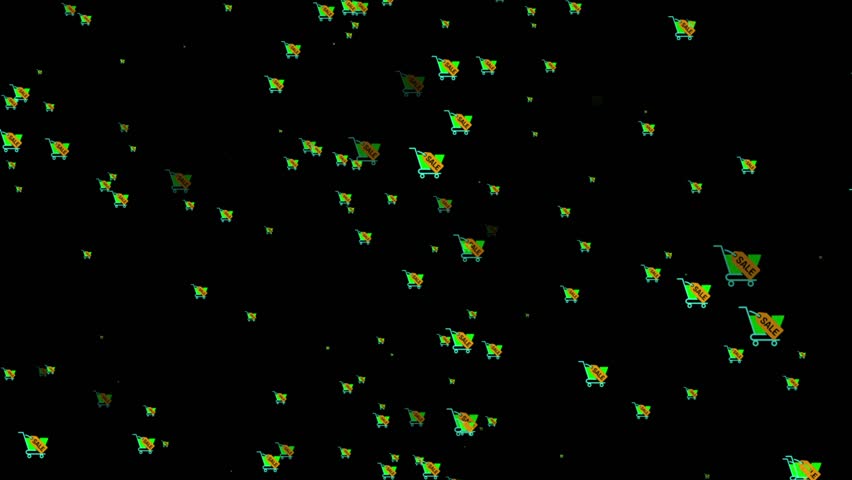 Dynamic Background of Sale Shopping Carts on Black. Premium random Shopping Cart Particles 4k Animation. - Powered by Shutterstock - Get 15% off with code: PIKWIZARD15