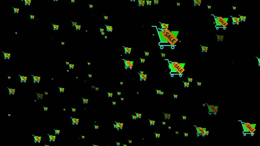 Shopping Cart Sale Icons Falling on Black Background. Premium random Shopping Cart Particles 4k Animation. - Powered by Shutterstock - Get 15% off with code: PIKWIZARD15