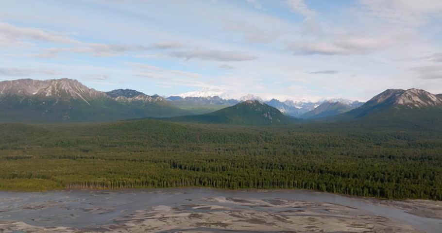 Flying above Susitna River towards Mount McKinley, the tallest mountain in North America, Alaska