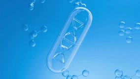 A single blue pill capsule rotates slowly with DNA pattern inside. Minimal futuristic style ideal for biotech, healthcare, or vitamin advertising visuals. - Powered by Shutterstock - Get 15% off with code: PIKWIZARD15