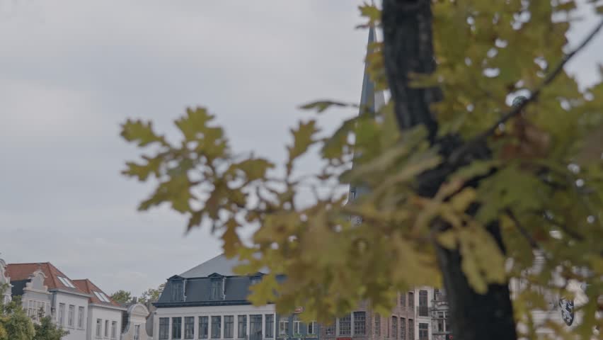 A view of the bronze statue of Jacob van Artevelde—the 14th-century Flemish statesman and popular leader—on the Vrijdagmarkt (Friday Market) square in Ghent, Belgium.