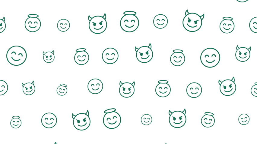 Emoji doodle angel and devil faces pattern with transparent background 4K video
