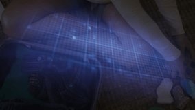 Lifting smartphone woman scanning suitcase showing blue grid and tracing heart shape to plan trip. Futuristic, technology, travel, organization, interaction, interface, innovation - Powered by Shutterstock - Get 15% off with code: PIKWIZARD15