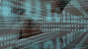 Caregiver starting patient scan by placing palm on chest and maneuvering phone under binary layer. Health, technology, monitoring, seniorcare, digital, telemedicine, healthcare - Powered by Shutterstock - Get 15% off with code: PIKWIZARD15