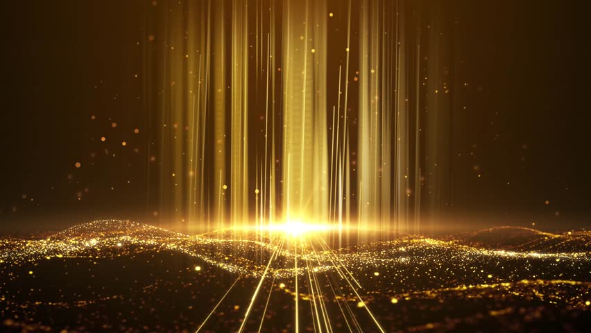 Powerful Golden Light Beams Erupting from Abstract Particles Floor Digital Technology Loop
