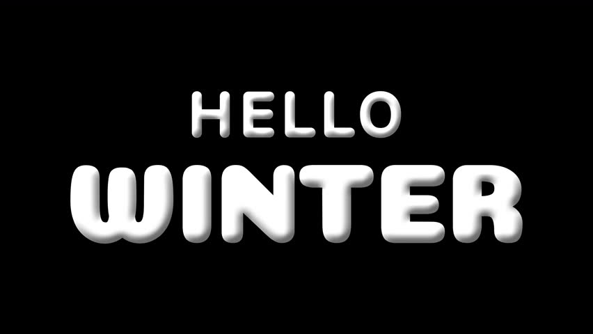 Hello Winter doodle white text with drop scale animation in alpha channel. Perfect winter themed motion graphic designs.