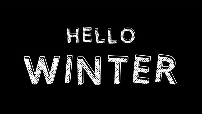 Hello Winter doodle white text with cartoon wiggle animation in alpha channel. Perfect winter themed motion graphic designs.