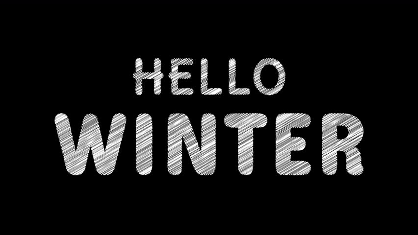 Hello Winter doodle white text with scribble animation in alpha channel. Perfect winter themed motion graphic designs.