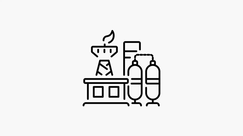 A line style animated icon showing refining factory