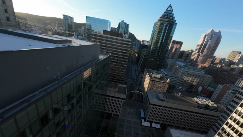 Office Buildings Around Place Ville Marie Urban Complex In Downtown Montreal, Quebec, Canada. FPV Shot