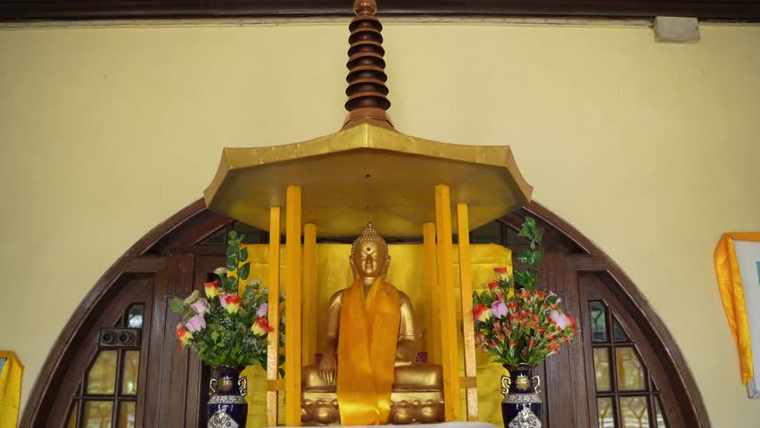 There is a Buddha statue inside the Buddha temple.