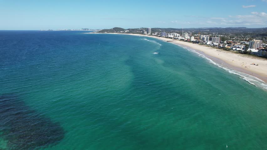 Turquoise Ocean At Palm Beach, Gold Coast, QLD, Australia - Drone Shot