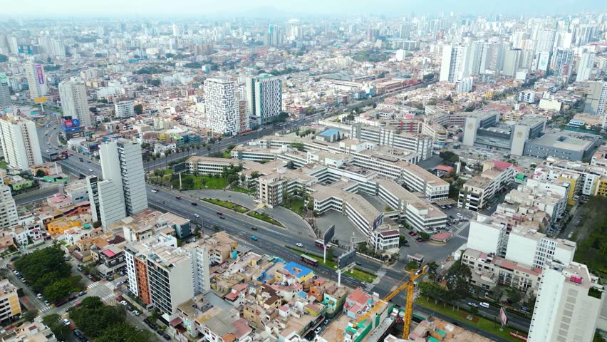 Large military hospital in Lima, Peru, aerial drone view.