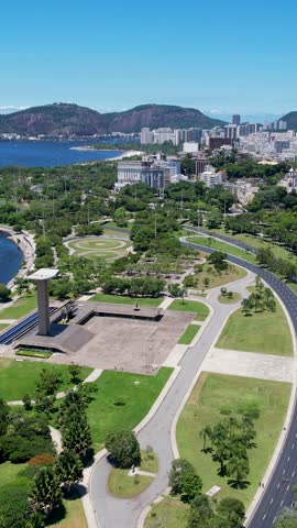 Rio de Janeiro Brazil. Panoramic view of downtown Rio de Janeiro Brazil at sunny day. Tourism landmark of Rio de Janeiro Brazil. Coast overview of downtown city.