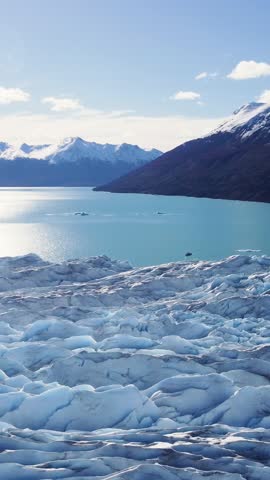 Patagonia landscape. Scenic lake and nevada mountains at town of El Calafate at Patagonia Argentina. Travel destinations. Andean lakes Patagonia landscape. Travel destinations El Calafate Argentina.