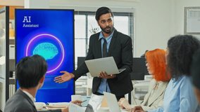 Multiethnic business professionals collaborate in modern office using AI virtual assistant and big data analytics to connect insights, driving strategic innovation through intelligent automation - Powered by Shutterstock - Get 15% off with code: PIKWIZARD15