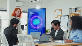 Multiethnic business professionals collaborate in modern office using AI virtual assistant and big data analytics to connect insights, driving strategic innovation through intelligent automation - Powered by Shutterstock - Get 15% off with code: PIKWIZARD15